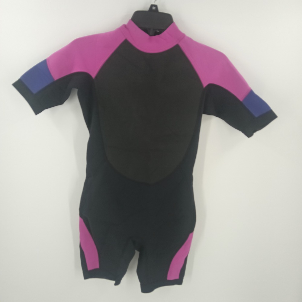 Crane Girls Shorty Wetsuit Size 13/14 Black Purple Pink Neoprene Spring Suit‎